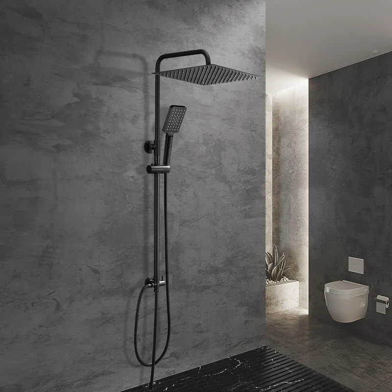 Görbach Black Shower Set Shower System Without Shower Fixture, Overhead Shower Set with Shower Rod, rain Shower Head 30 * 30cm