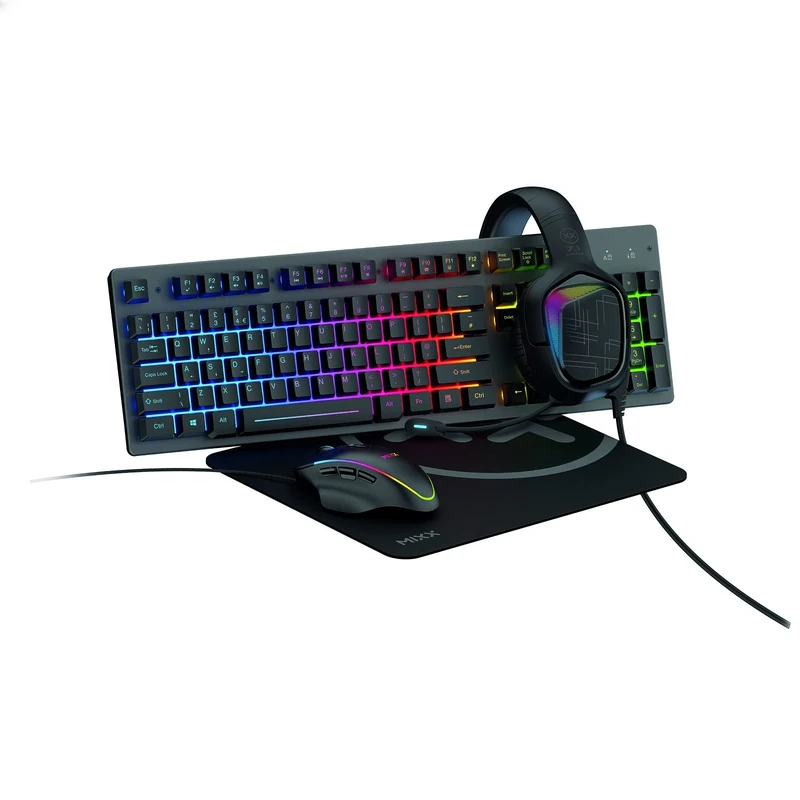 MIXX RapidX Bundle 4-in- 1 Wired Gaming Set - Gaming Headset, RGB Keyboard (UK) and Mouse, includes High Density Mouse Mat ( Neoprene) - Image 1