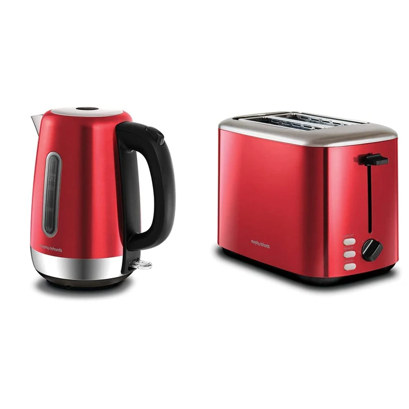 Morphy Richards Equip Kettle and Toaster Set, 1.7L Fast Boil Equip Jug Kettle, 2 Slice Variable Browning Equip Toaster, Matching Set, 3KW/800W, Red, 102785|222066