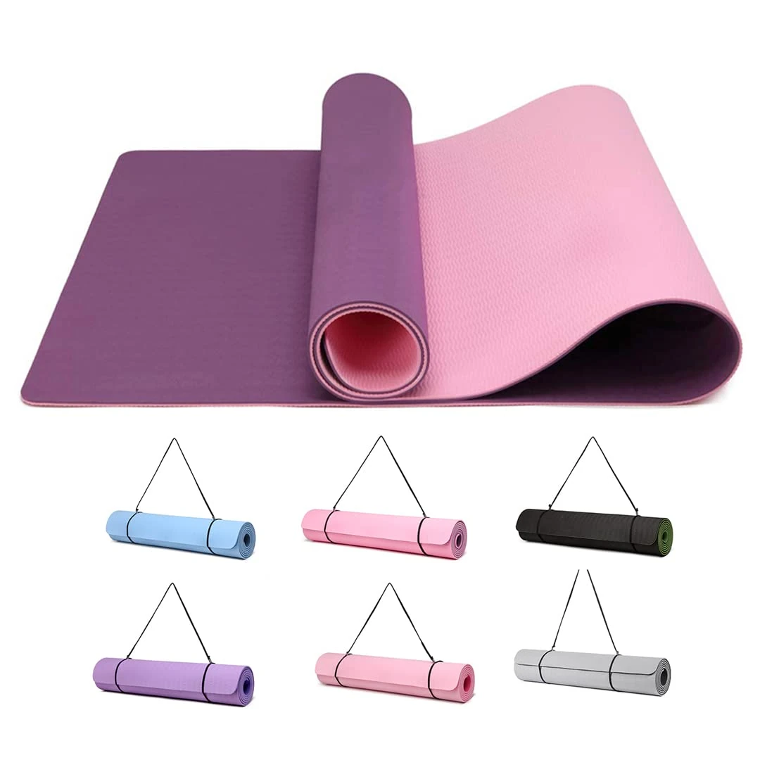 Good Nite Yoga Mat TPE Non-Slip Exercise Fitness Pilates Gymnastics Training Sport Mat Turn Mats Floor Gym with Carry Strap 183 x 61 x 0.6 cm (Purple/Pink)