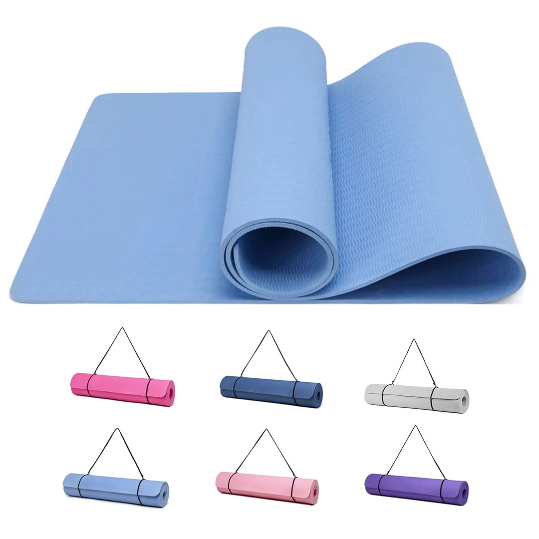 Good Nite Yoga Mat TPE Non-Slip Exercise Fitness Pilates Gymnastics Training Sport Mat Turn Mats Floor Gym with Carry Strap 183 x 61 x 0.6 cm (Sky Blue)