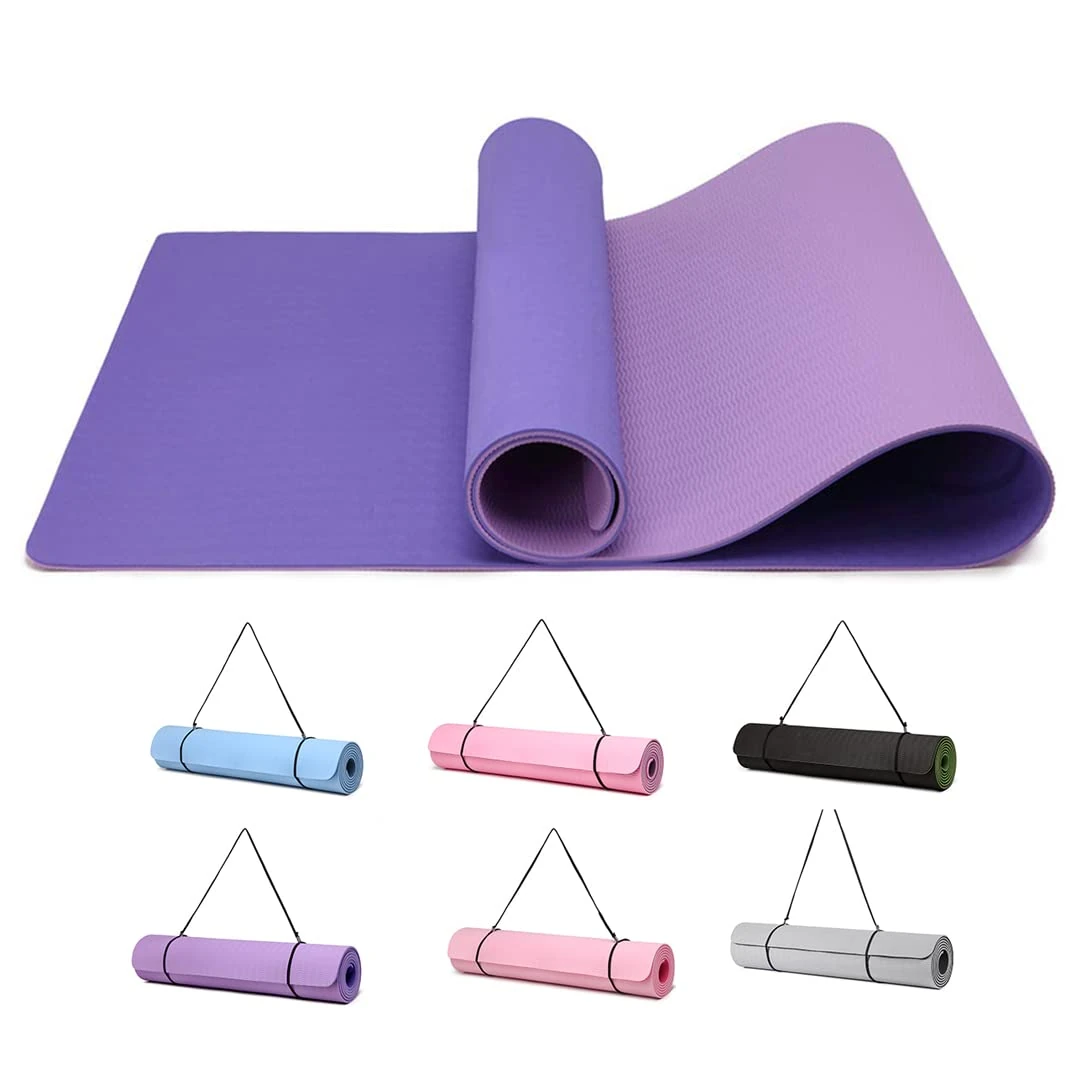 Good Nite Yoga Mat TPE Non-Slip Exercise Fitness Pilates Gymnastics Training Sport Mat Turn Mats Floor Gym with Carry Strap 183 x 61 x 0.6 cm (Dark Purple/Light Purple)