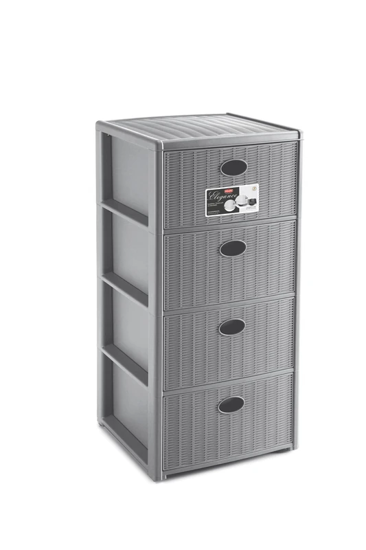 Stefanplast Elegance Rattan Chest of Drawers, 4 Drawers, Grey, 37x39x80 cm