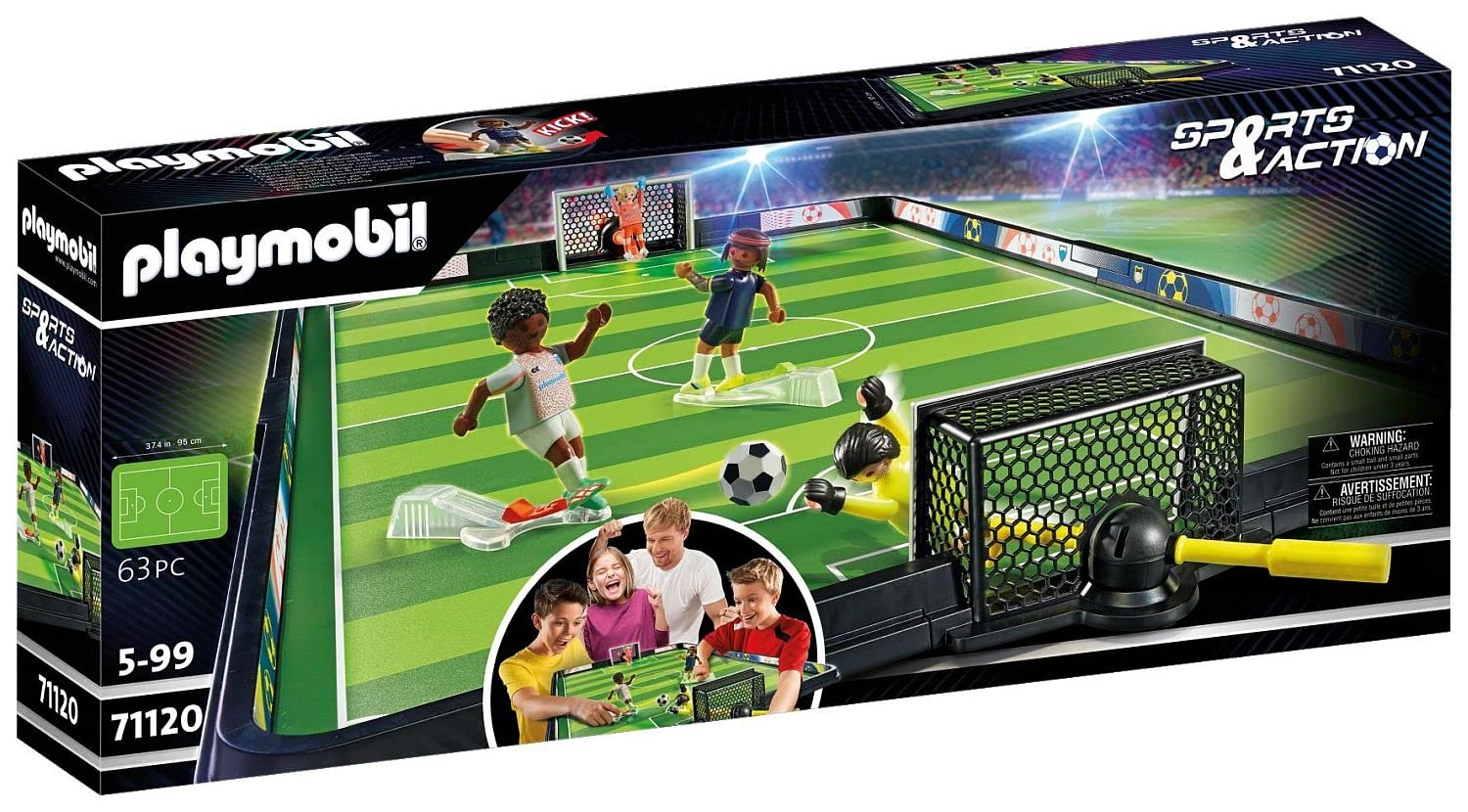 Playmobil Sports & Action 71120 Soccer Stadium, Table Football Game for Kids, with 2 Footballers with Kick Mechanism, 2 Goalkeepers, 3 Balls, Tabletop Toy for Children 5+