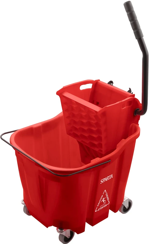 CFS OmniFit Plastic Mop Bucket With Side Press Wringer, 35 Quarts, Red