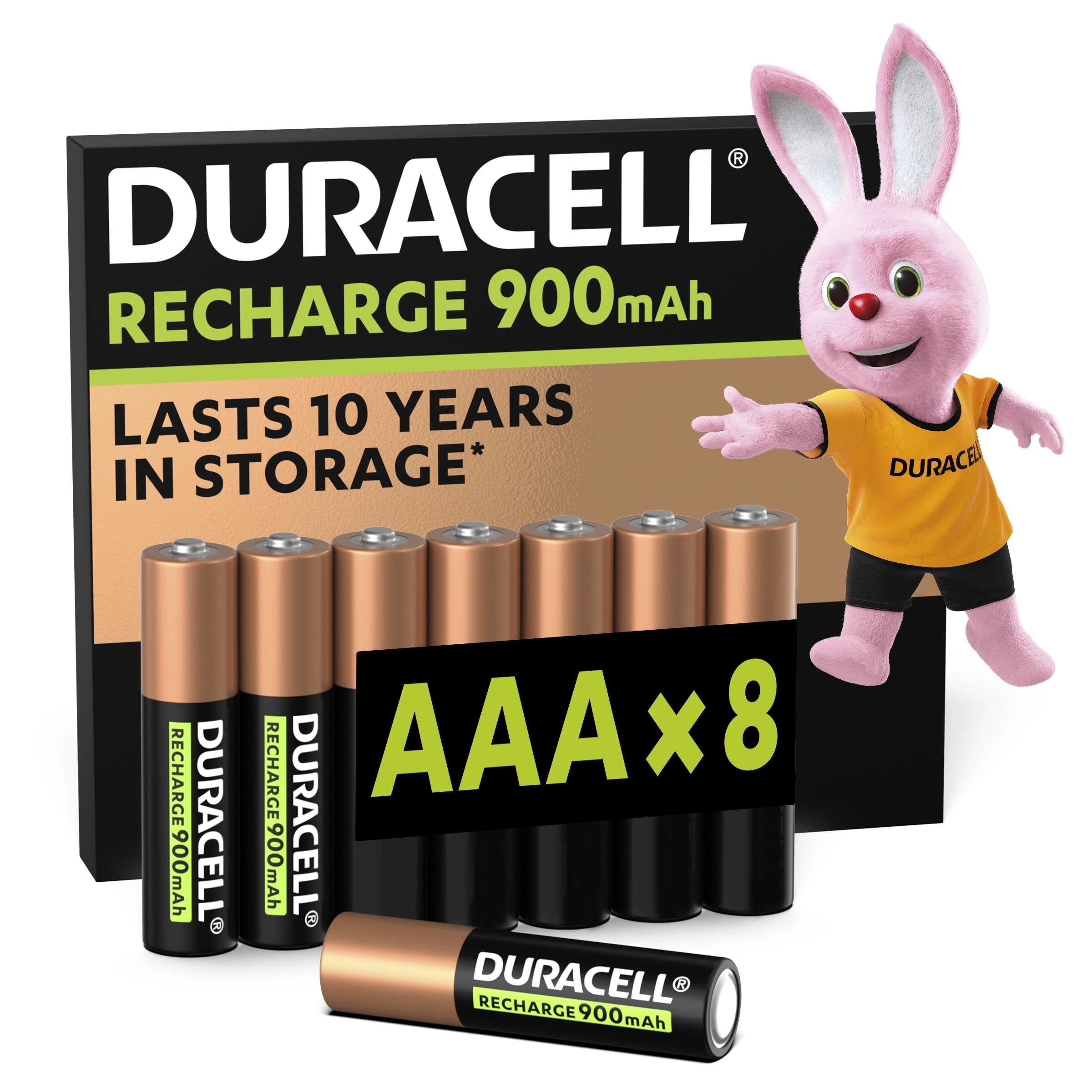 Duracell Rechargeable AAA Batteries (Pack of 8), 900 mAh NiMH, pre-charged, Our No.1 Longest Lasting Rechargeable Battery
