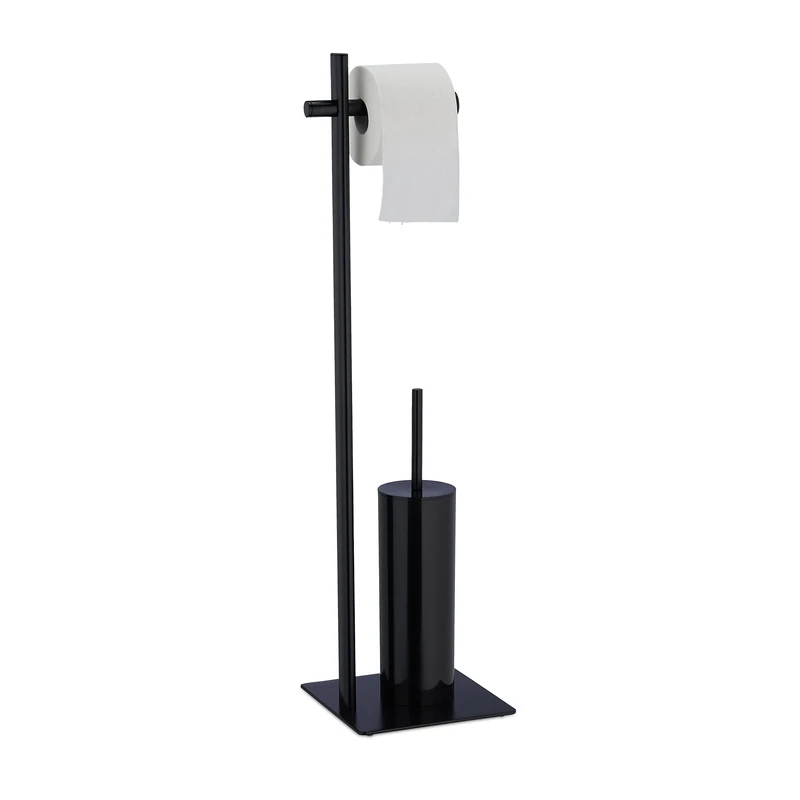 Relaxdays WC Accessories Set, Toilet Stand, Brush & Paper Holder, HWD: 78 x 20 x 20 cm, Matt Black, Steel