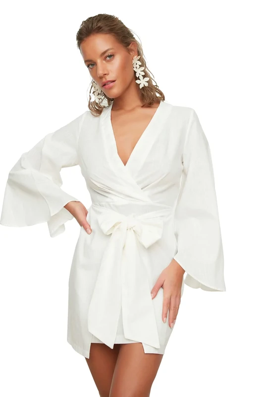 Trendyol Women Beach Textile Mini Shift Regular fit Woven Dress White