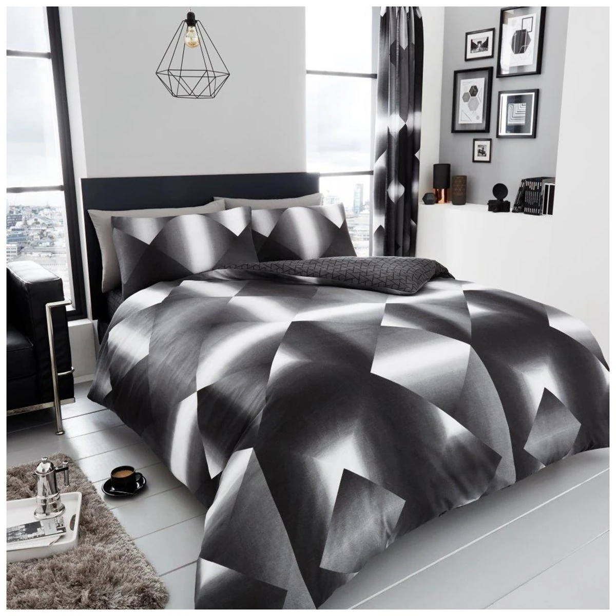 GC GAVENO CAVAILIA Geometric Duvet Cover Double, Reversible Triangle Bedding Sets, Polycotton Quilt Covers, Multi, 676324