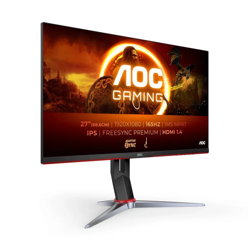 AOC Gaming 27G2SP - 27 Inch FHD Monitor, IPS, 1ms, FreeSync Premium, Gsync Compatible, Height Adjust, Low Input lag, Game modes (1920 x 1080 @@ 165Hz, , 250 cd/m, HDMI 1.4 x 2 / Display Port)