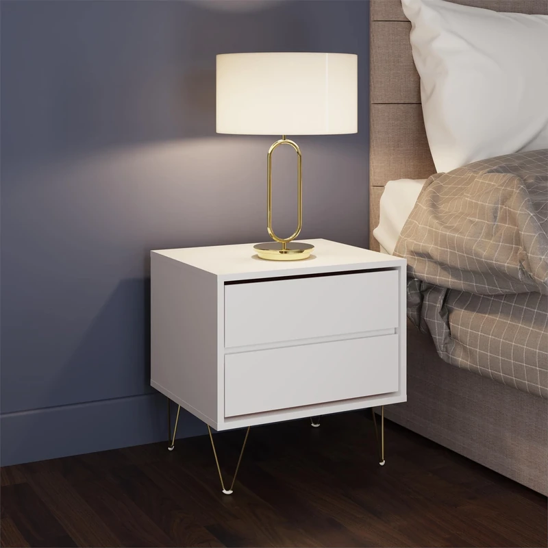 TAD TIMBER ART DESIGN UK Bedside Table 2 Drawer White - Bedroom Furniture