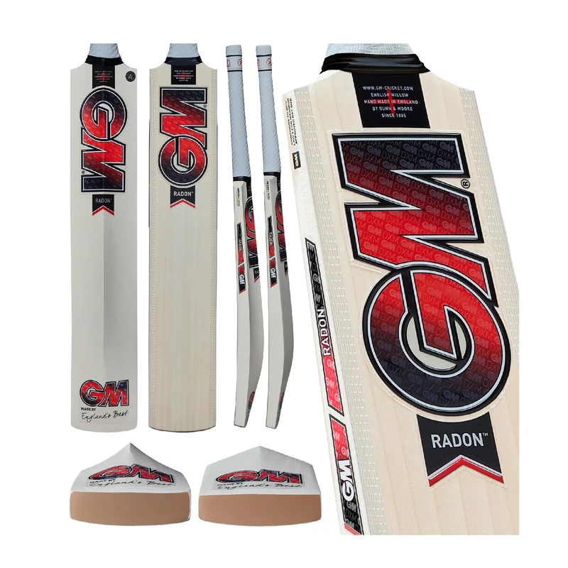 Gunn & Moore GM Cricket Bat | Radon | Prime English Willow | DXM, ToeTek, Grained DuraCover | Full Size Short Handle Suitable for Players 175cm / 5' 9" & over