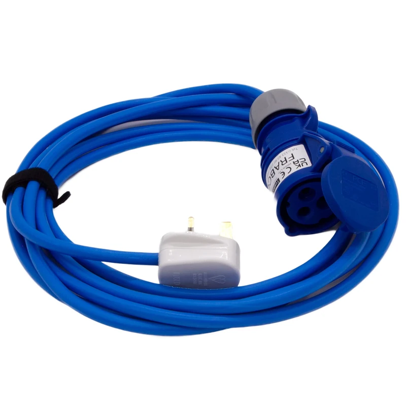 UK Made Mains Power 13Amp UK Plug to 16Amp IP44 240v Coupler Fly Lead (15 Metres)