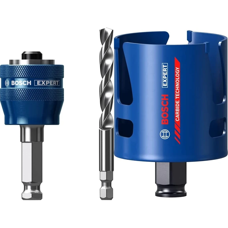 Bosch Professional 1x Expert Power Change Plus Hole Saw System Adapter (Ø 7,15 mm) + 1x Expert Construction Material Hole Saw (for Softwood, Ø 64 mm, Accessories Rotary Impact Drill)