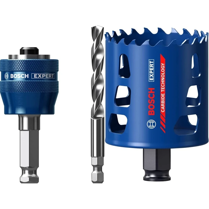 Bosch Professional 1x Expert Power Change Plus Hole Saw System Adapter (Ø 7,15 mm) + 1x Expert Tough Material Hole Saw (for Wood with Metal, Ø 65 mm, Accessories Rotary Impact Drill)