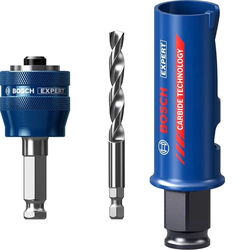Bosch Professional 1x Expert Power Change Plus Hole Saw System Adapter (Ø 7,15 mm) + 1x Expert Construction Material Hole Saw (for Softwood, Ø 25 mm, Accessories Rotary Impact Drill)