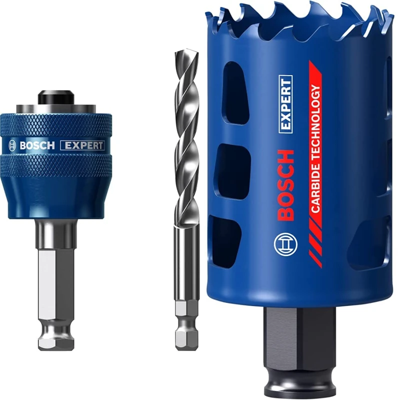 Bosch Professional 1x Expert Power Change Plus Hole Saw System Adapter (Ø 7,15 mm) + 1x Expert Tough Material Hole Saw (for Wood with Metal, Ø 44 mm, Accessories Rotary Impact Drill)