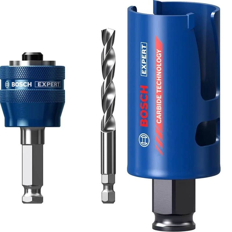 Bosch Professional 1x Expert Power Change Plus Hole Saw System Adapter (Ø 7,15 mm) + 1x Expert Construction Material Hole Saw (for Softwood, Ø 40 mm, Accessories Rotary Impact Drill)