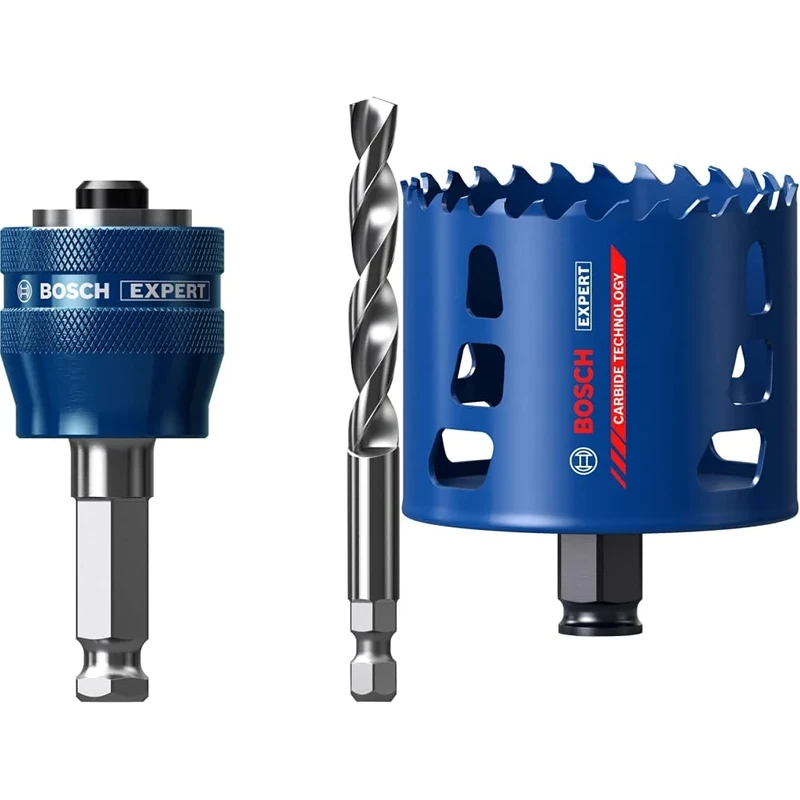 Bosch Professional 1x Expert Power Change Plus Hole Saw System Adapter (Ø 7,15 mm) + 1x Expert Tough Material Hole Saw (for Wood with Metal, Ø 83 mm, Accessories Rotary Impact Drill)