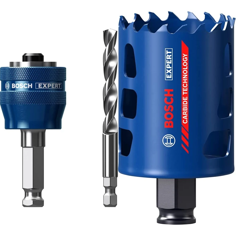 Bosch Professional 1x Expert Power Change Plus Hole Saw System Adapter (Ø 7,15 mm) + 1x Expert Tough Material Hole Saw (for Wood with Metal, Ø 51 mm, Accessories Rotary Impact Drill)