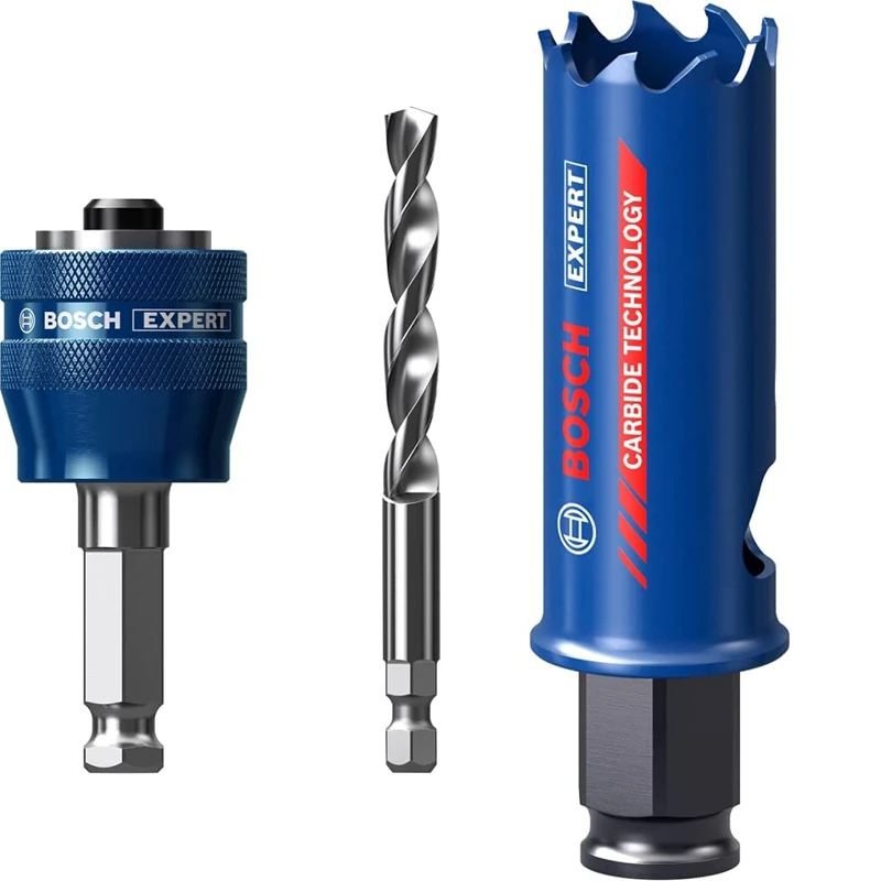 Bosch Professional 1x Expert Power Change Plus Hole Saw System Adapter (Ø 7,15 mm) + 1x Expert Tough Material Hole Saw (for Wood with Metal, Ø 25 mm, Accessories Rotary Impact Drill)
