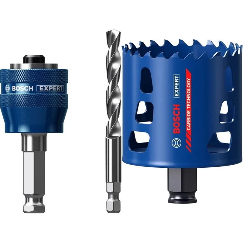 Bosch Professional 1x Expert Power Change Plus Hole Saw System Adapter (Ø 7,15 mm) + 1x Expert Tough Material Hole Saw (for Wood with Metal, Ø 73 mm, Accessories Rotary Impact Drill)