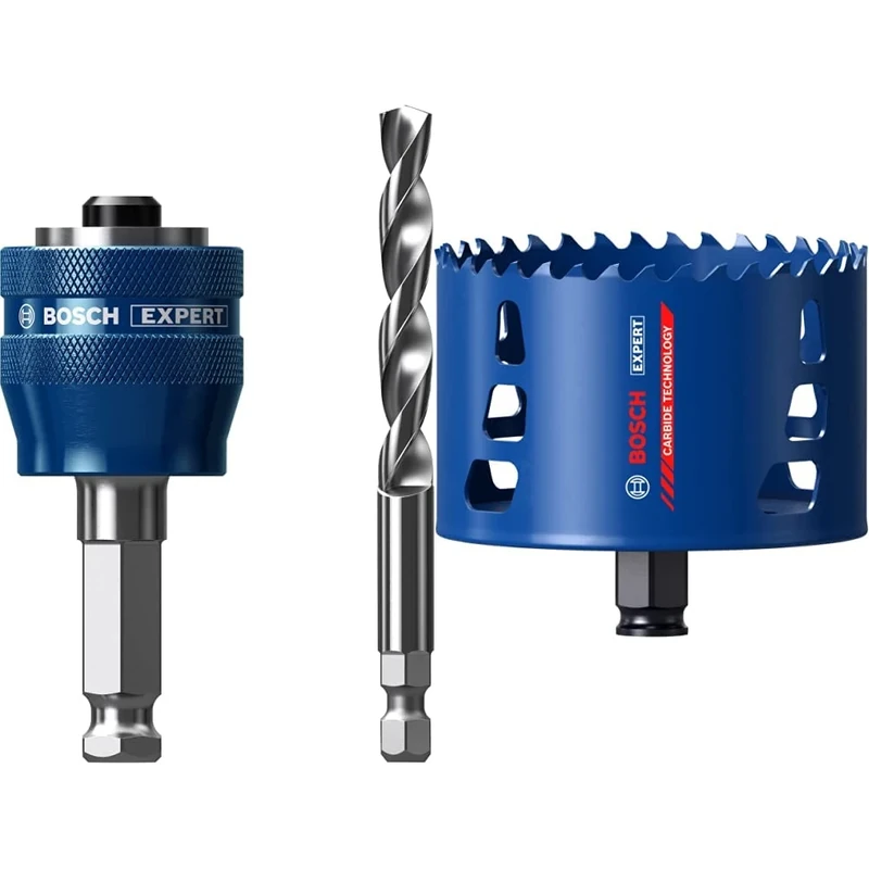 Bosch Professional 1x Expert Power Change Plus Hole Saw System Adapter (Ø 7,15 mm) + 1x Expert Tough Material Hole Saw (for Wood with Metal, Ø 102 mm, Accessories Rotary Impact Drill)
