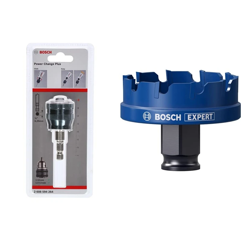 Bosch Professional 1x Power Change Plus Adapter (Socket 3/8“ hexagonal shank, Ø 8,7 mm) + 1x Expert Sheet Metal Hole Saw (for Steel, Stainless steel sheets, Ø 51 mm, Accessories Rotary Impact Drill)