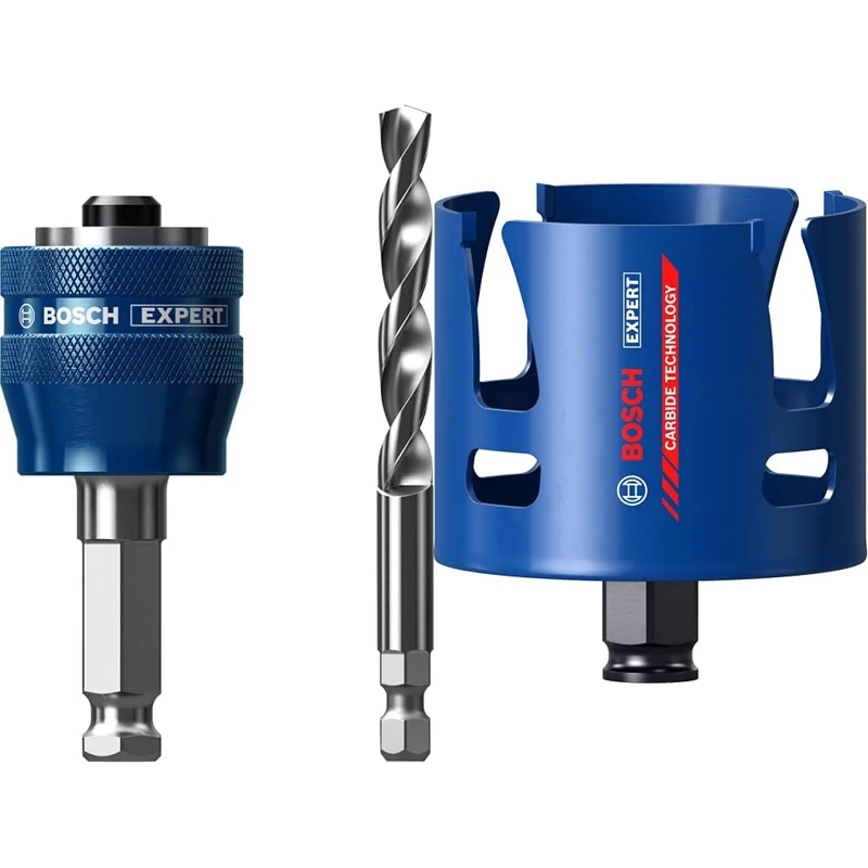 Bosch Professional 1x Expert Power Change Plus Hole Saw System Adapter (Ø 7,15 mm) + 1x Expert Construction Material Hole Saw (for Softwood, Ø 83 mm, Accessories Rotary Impact Drill)