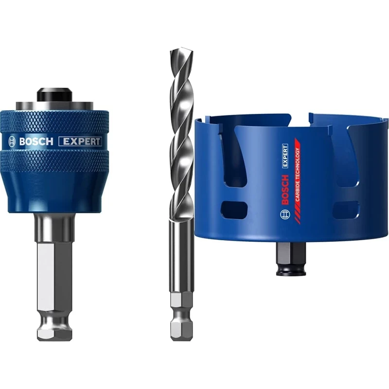 Bosch Professional 1x Expert Power Change Plus Hole Saw System Adapter (Ø 7,15 mm) + 1x Expert Construction Material Hole Saw (for Softwood, Ø 111 mm, Accessories Rotary Impact Drill)