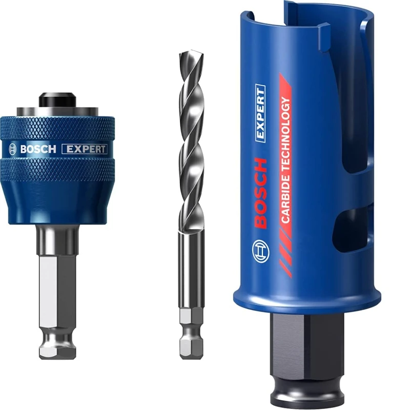 Bosch Professional 1x Expert Power Change Plus Hole Saw System Adapter (Ø 7,15 mm) + 1x Expert Construction Material Hole Saw (for Softwood, Ø 32 mm, Accessories Rotary Impact Drill)