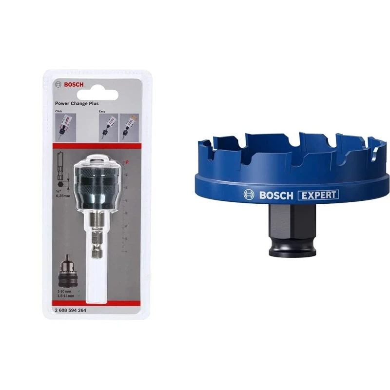 Bosch Professional 1x Power Change Plus Adapter (Socket 3/8“ hexagonal shank, Ø 8,7 mm) + 1x Expert Sheet Metal Hole Saw (for Steel, Stainless steel sheets, Ø 68 mm, Accessories Rotary Impact Drill)