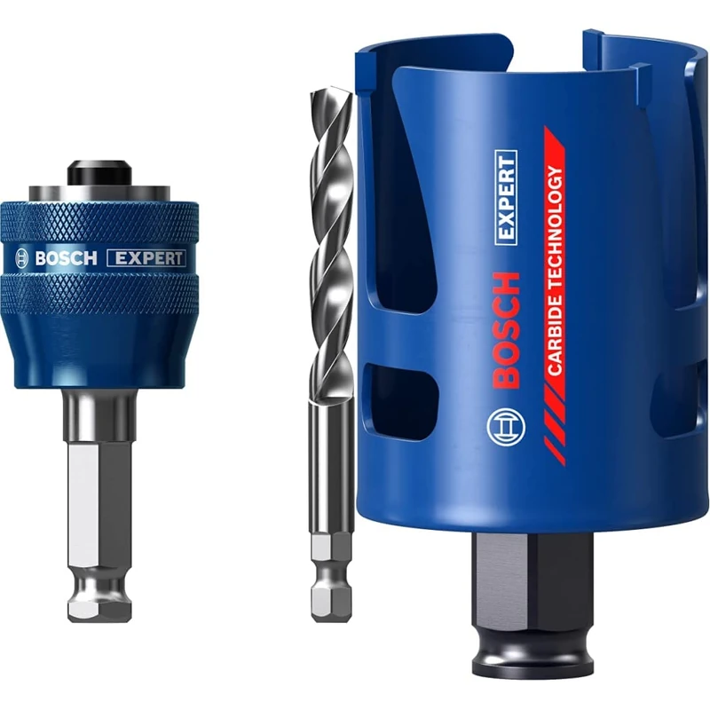 Bosch Professional 1x Expert Power Change Plus Hole Saw System Adapter (Ø 7,15 mm) + 1x Expert Construction Material Hole Saw (for Softwood, Ø 57 mm, Accessories Rotary Impact Drill)