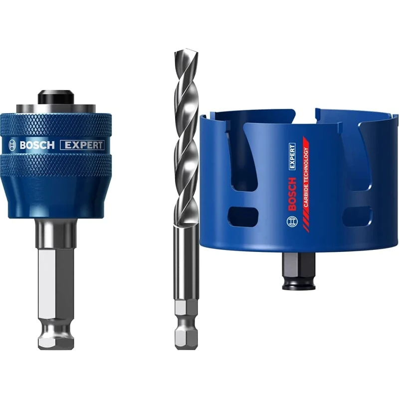 Bosch Professional 1x Expert Power Change Plus Hole Saw System Adapter (Ø 7,15 mm) + 1x Expert Construction Material Hole Saw (for Softwood, Ø 105 mm, Accessories Rotary Impact Drill)