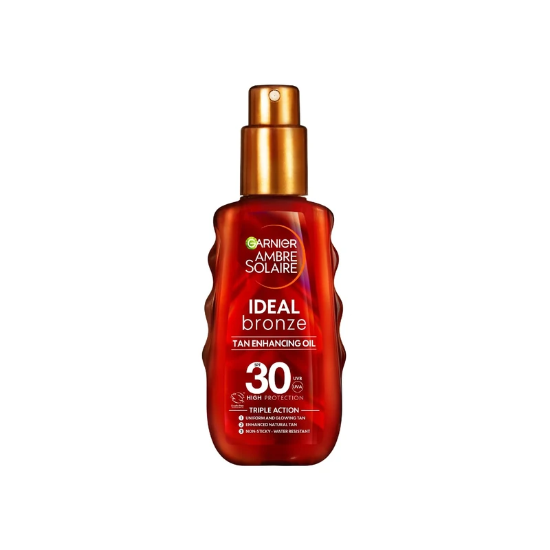 Garnier Ambre Solaire SPF 30 Ideal Bronze Protective Oil Sun Cream Spray 150ml, Tan Enhancing, High Sun Protection Factor 30, Shea Butter, Water Resistant, Non-Greasy, UVA & UVB Protection 150ml