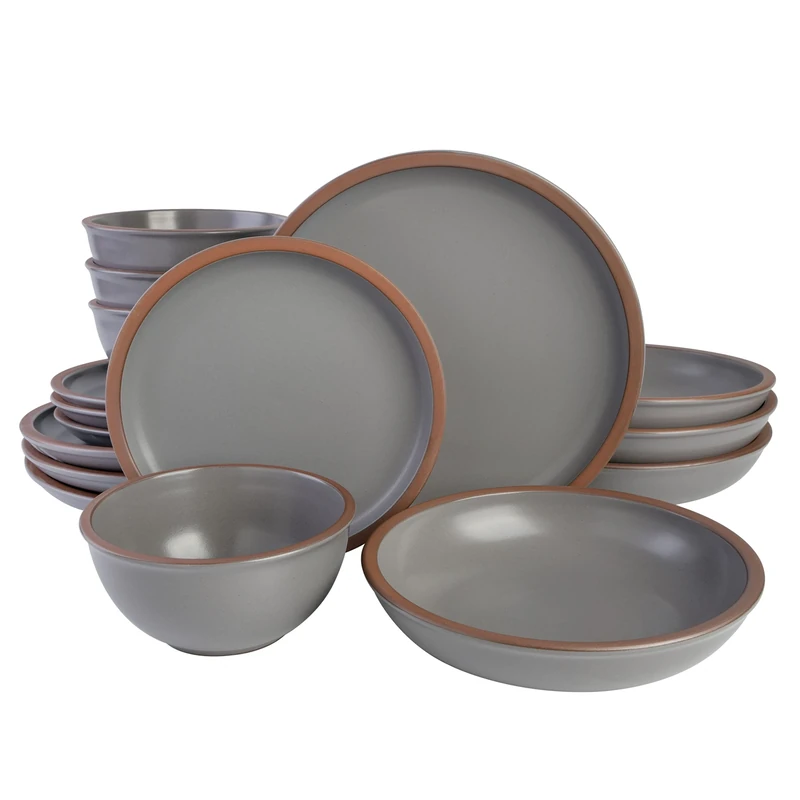 Gibson Elite Lagos Coupe Dinnerware Set, Service for 4 (16pcs), Grey