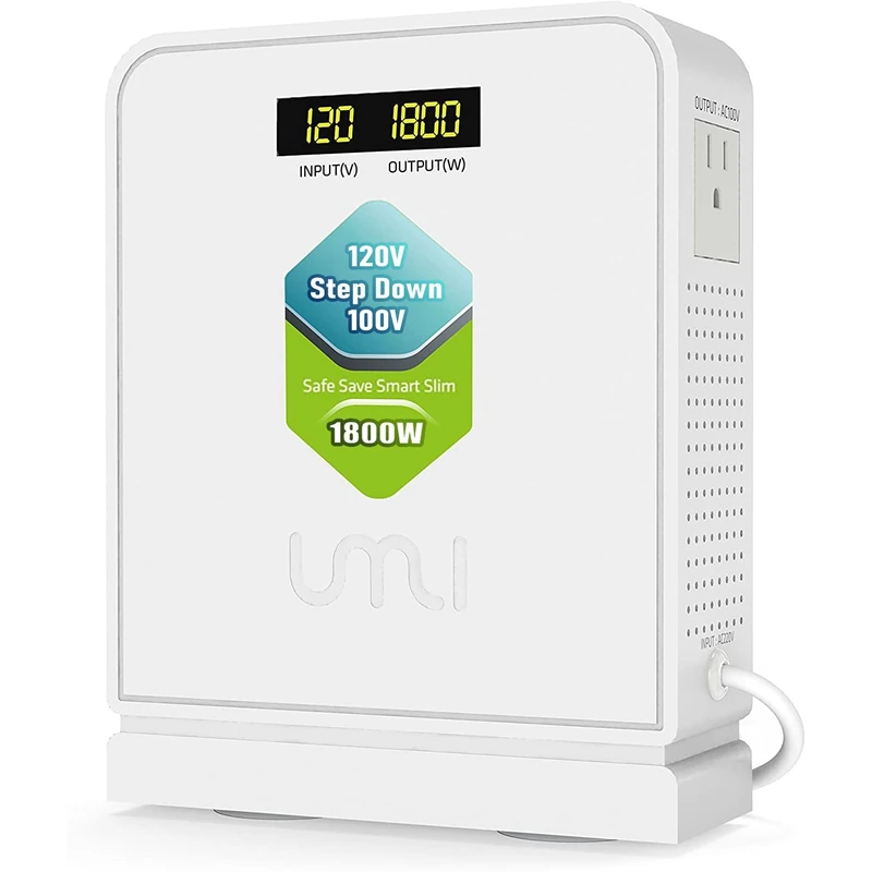 UMI 1800 Watt Voltage Converter Transformer - Heavy Duty Step Down AC 120V to 100V Power Converter - for Japan Appliances Use in US Canada Mexico – CE Certified [3-Year Warranty]