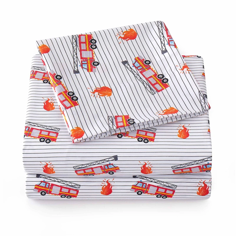 1500 Supreme Kids Bed Sheet Collection - Fun Colorful and Comfortable Boys and Girls Toddler Sheet Sets - Deep Pocket Wrinkle Free Soft and Cozy Bedding - Full, Fire Engine