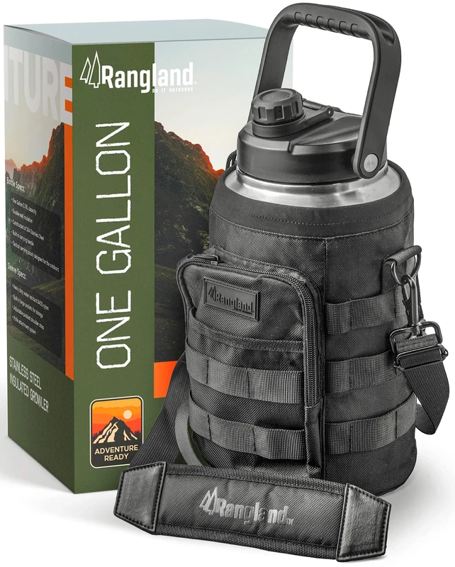 Rangland Insulated 4 Liter Water Bottle with Sleeve - Stainless Steel Wide Mouth Growler with Tactical Carrying Bag - Insulation for Hot/Cold Drinks (Ultra Large) (135oz)