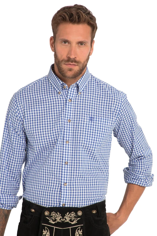 JP 1880 Men's Large Sizes Menswear L-8XL Checked Shirt, Long Sleeve, Buttondown Collar, Modern Fit, up to 8 XL 748509, Bright Cobalt, XXXXXXXXL