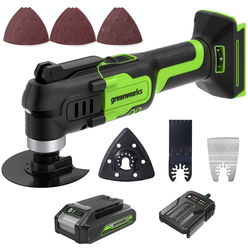 Greenworks 24V Oscillating Multi Tool Cordless 6 Variable Speed 4-in-1 for Sawing, Grinding, Scraping and Sanding, Amazon Exclusive 5000-180000 opm G24MTK2