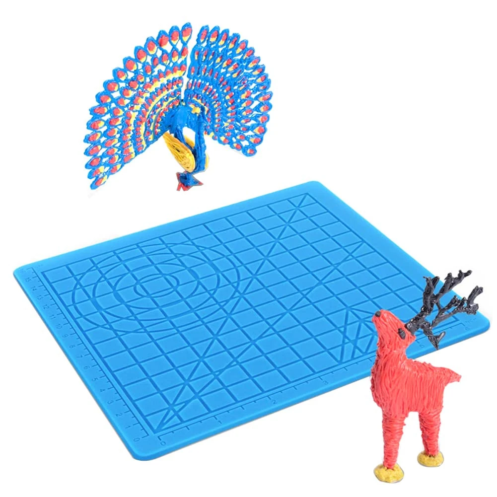 Shiwaki 3D Silicone Pad, 3D Printing Pen Pad, 3D Drawing Pen Pattern Silicone Pad(17.7 x 17.7 cm) with 2 Finger Protection Sleeves for Beginners