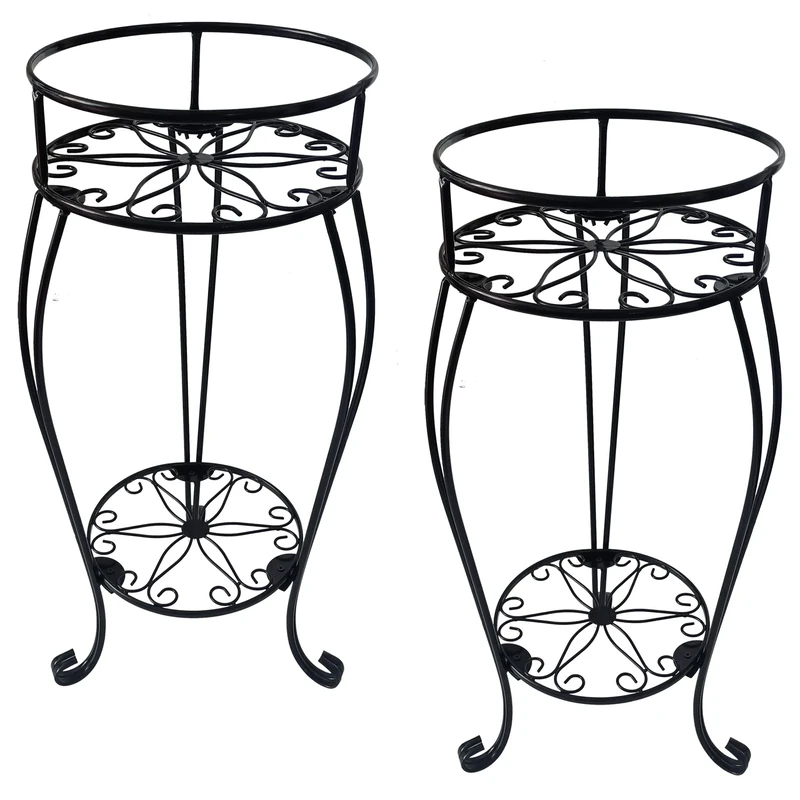 CASIMR 2 Tier Plant Stand, 2-Pack 28.1 inch Tall Metal Potted Holder Rack,Indoor Outdoor Multiple Flower Pot Shelf Rustproof Iron Garden Container for Garden Patio Living Room Corner Balcony, Black