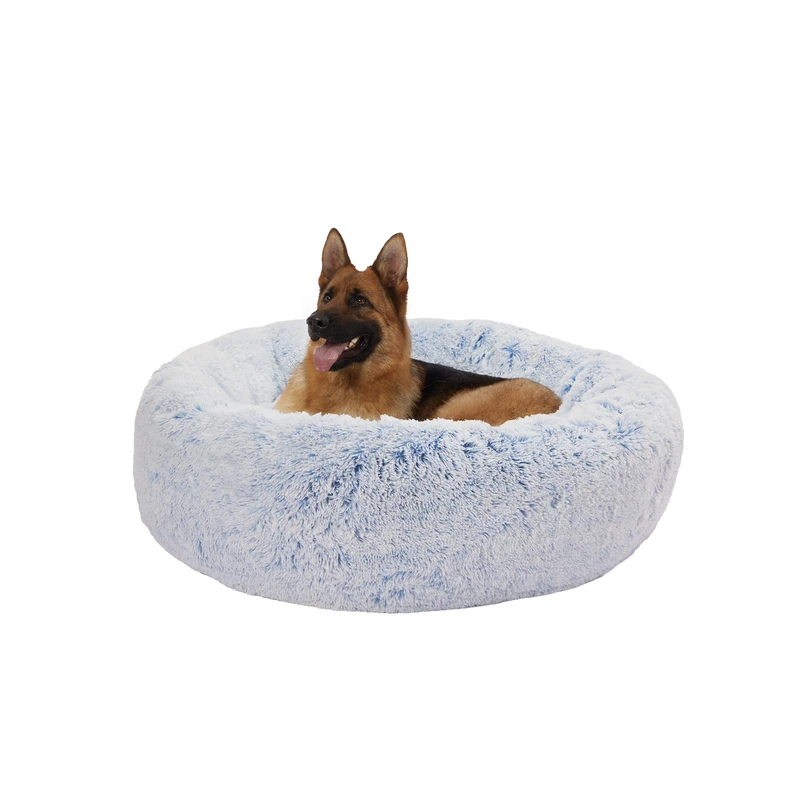 Bedfolks Calming Donut Dog Bed - 45 Inches Round, Plush for Extra Large Dogs, Anti-Anxiety, Washable & Non-Slip (Light Blue, Extra Large)