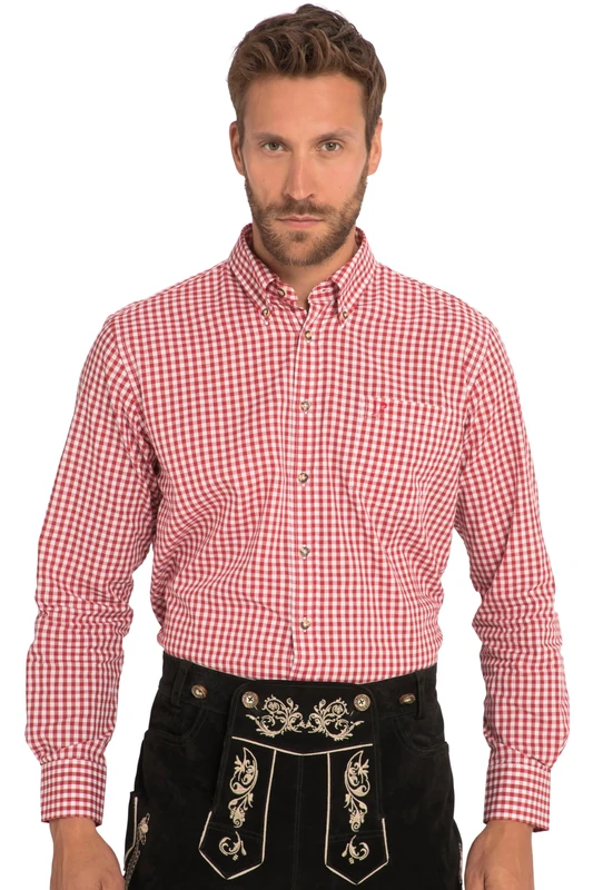 JP 1880 Men's Large Sizes Menswear L-8XL Checked Shirt, Long Sleeve, Buttondown Collar, Modern Fit, up to 8 XL 748509, Light red, XXXX-Large
