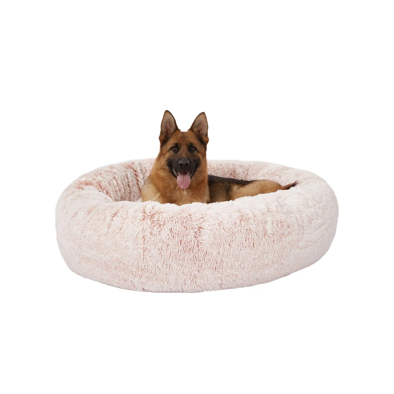 Bedfolks Calming Donut Dog Bed, 45 Inches Round Fluffy Dog Beds for Extra Large Dogs, Anti-Anxiety Plush Dog Bed, Washable Pet Bed with Non-Slip Bottom (Pink, Extra Large)