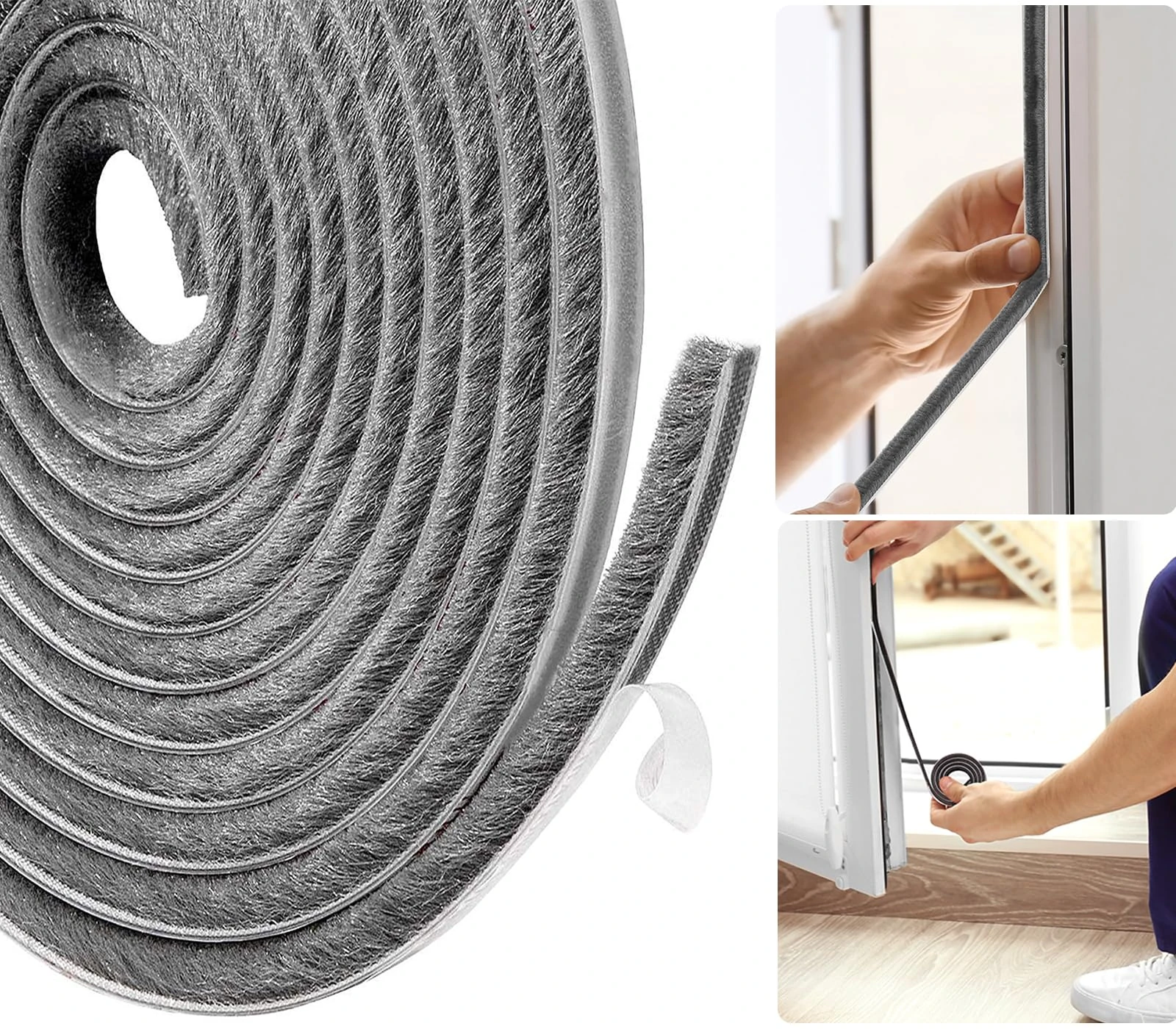 AFAXINRIE Draft Excluder, Draught Excluder for Doors, 10 Meters(L) x 9 mm(W) x 5mm(T) Self-Adhesive Brush Seal Strip Air Stopper for Doors, Window- Grey