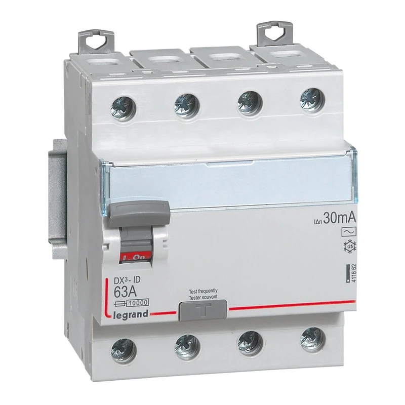 Legrand 411662E, Differential Switch, 4P, 63A, 30mA Sensitivity, AC Class, DX3 - Image 1