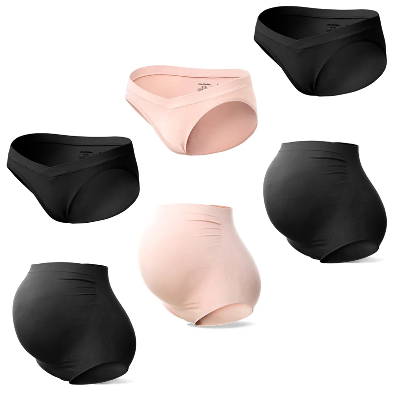 SUNNYBUY Maternity Underwear Over Bump and Under Bump Pregnancy Panties Sets Seamless Womens Underwear Packs, 6-high:2black1skin/Low:2black1skin, Large