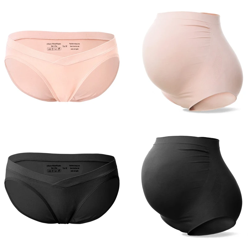 SUNNYBUY Maternity Underwear Over Bump and Under Bump Pregnancy Panties Sets Seamless Womens Underwear Packs, 4-high:1black1skin/Low:1black1skin, XXL - Image 1